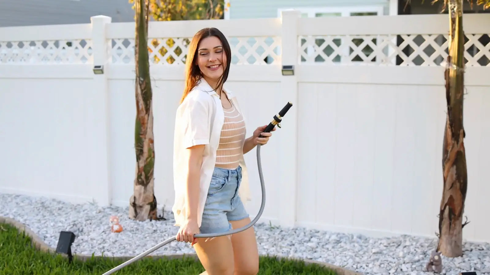 Watering a real backyard with a Titan hose